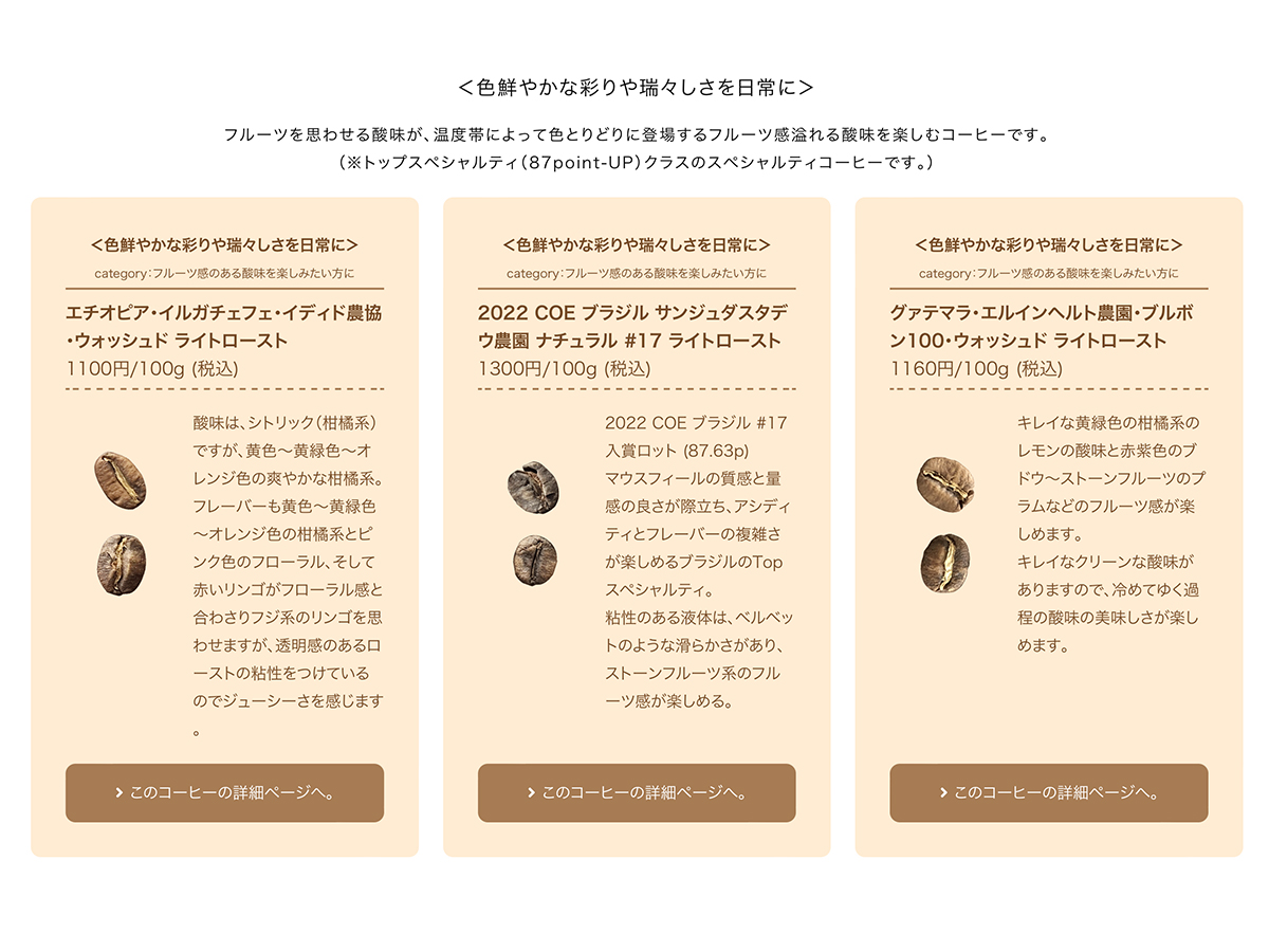 コーヒー豆の販売情報を更新しました。